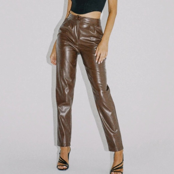 Princess Polly Pants - Brown leather pants (faux)